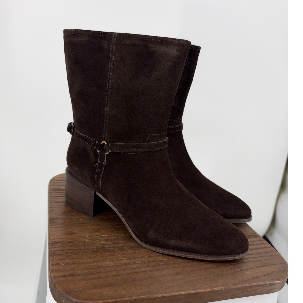 Franco Sarto Kian Brown Suede Mid Calf Boots Block Heel 9.5M NIB